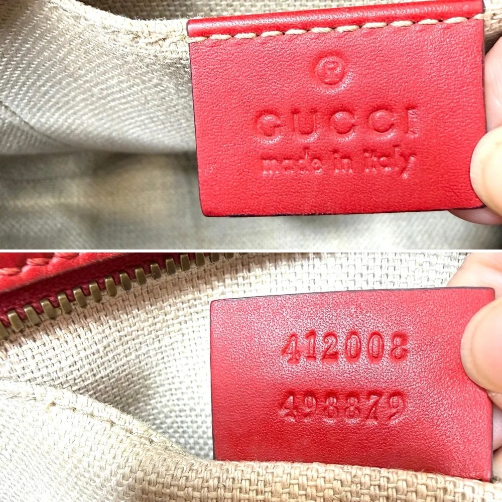 Authentic Gucci Webby Bee Shoulder Bag crossbody red leather small